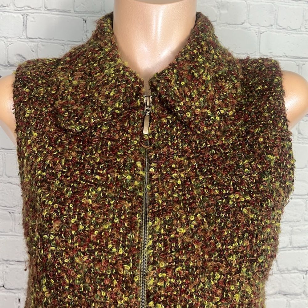 Beyond Threads Brown and Green Boucle Textured Zip-Up Vest Size Small - Picture 2 of 8